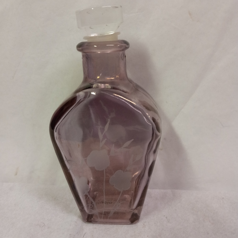 COPY - Vintage Studio Silversmith Glass Decanter Pink w/ Lid Frosty Flower